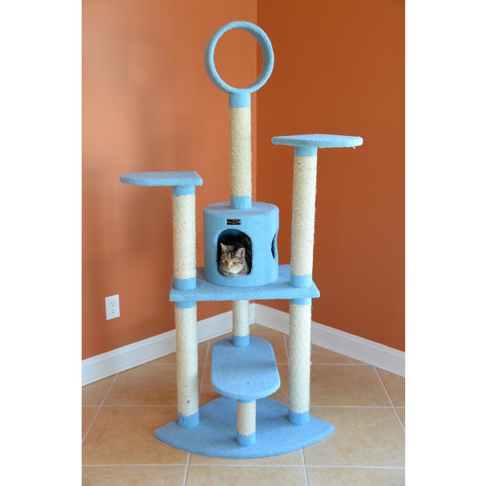 Armarkat B6605 65-Inch Classic Real Wood Cat Tree In Sky Blue, Jackson Galaxy Approved, Five Levels With Perch, Condo, Hanging Tunnel. Picture 8