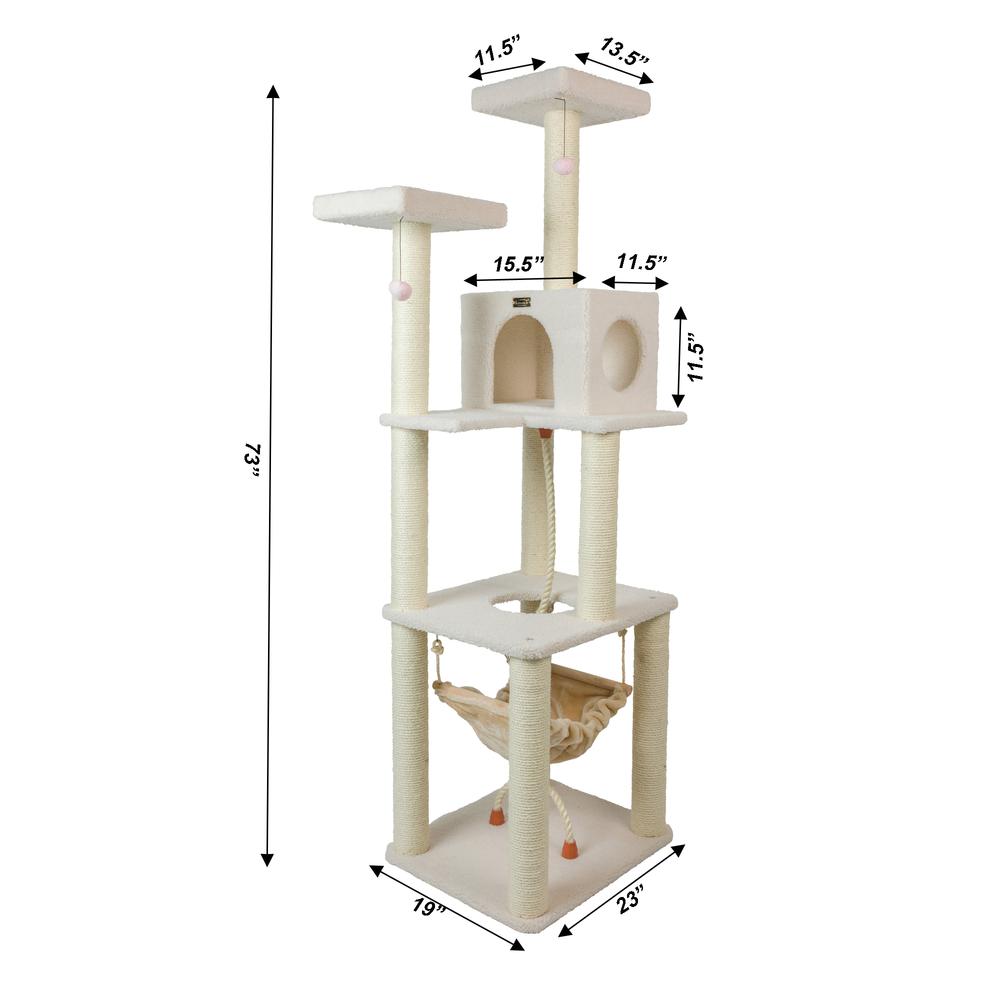 Armarkat B7301 Classic Real Wood Cat Tree In Ivory, Jackson Galaxy Approved, Four Levels With Rope SwIng, Hammock, Condo, and Perch. Picture 7