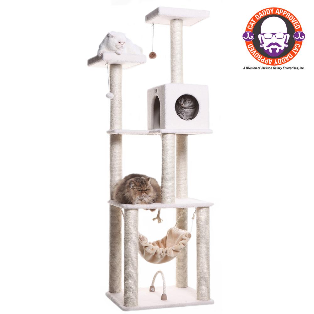 Armarkat B7301 Classic Real Wood Cat Tree In Ivory, Jackson Galaxy Approved, Four Levels With Rope SwIng, Hammock, Condo, and Perch. Picture 1