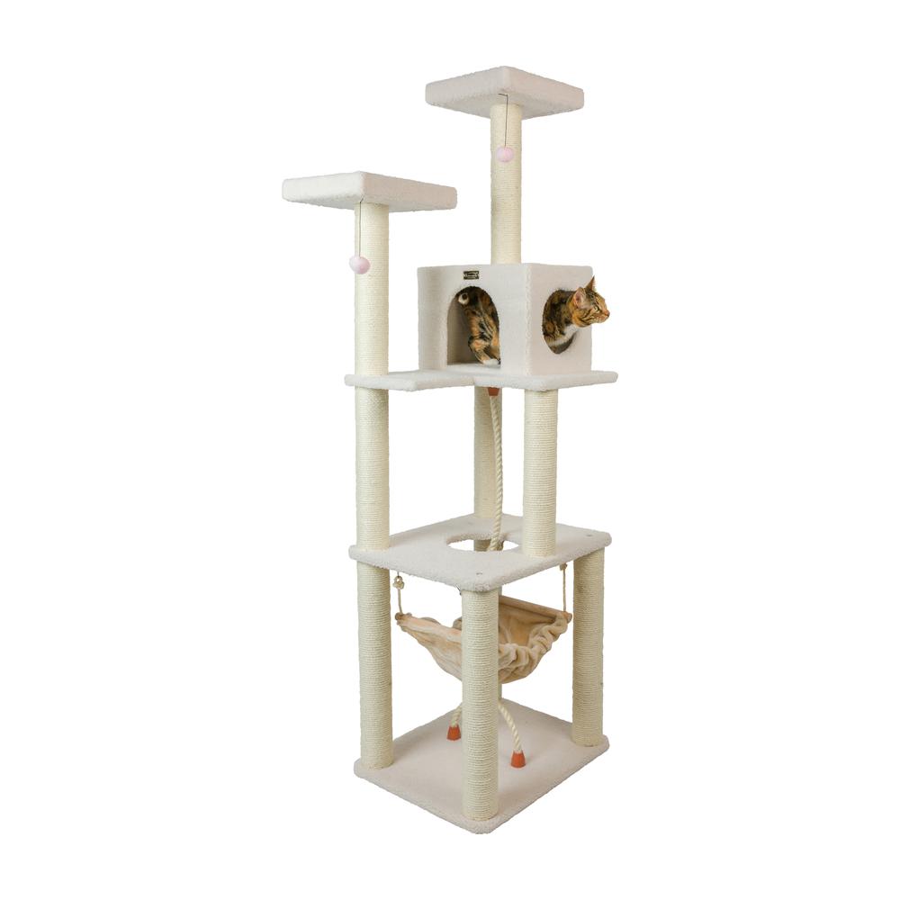Armarkat B7301 Classic Real Wood Cat Tree In Ivory, Jackson Galaxy Approved, Four Levels With Rope SwIng, Hammock, Condo, and Perch. Picture 2