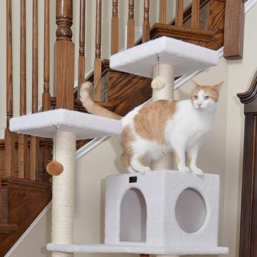 Armarkat B7301 Classic Real Wood Cat Tree In Ivory, Jackson Galaxy Approved, Four Levels With Rope SwIng, Hammock, Condo, and Perch. Picture 6
