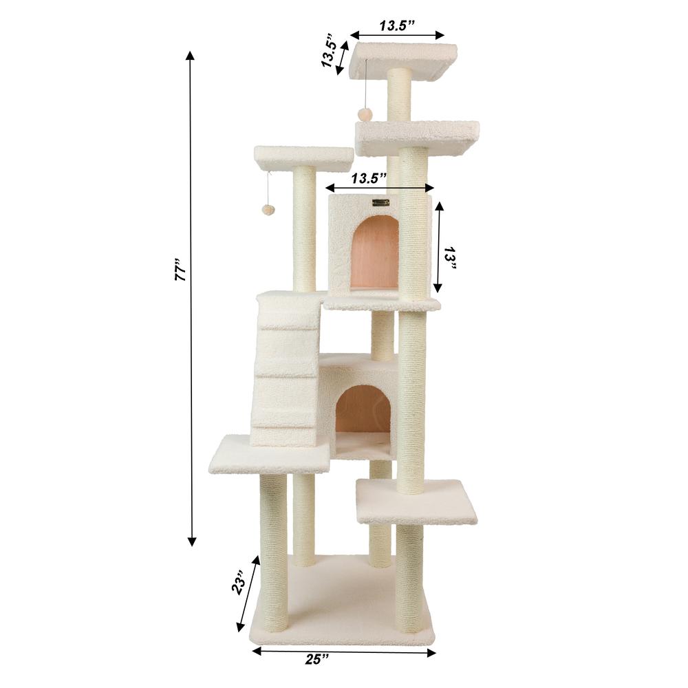 Armarkat B7701 Classic Real Wood Cat Tree In Ivory, Jackson Galaxy Approved, Multi Levels With Ramp, Three Perches, Two Condos. Picture 6