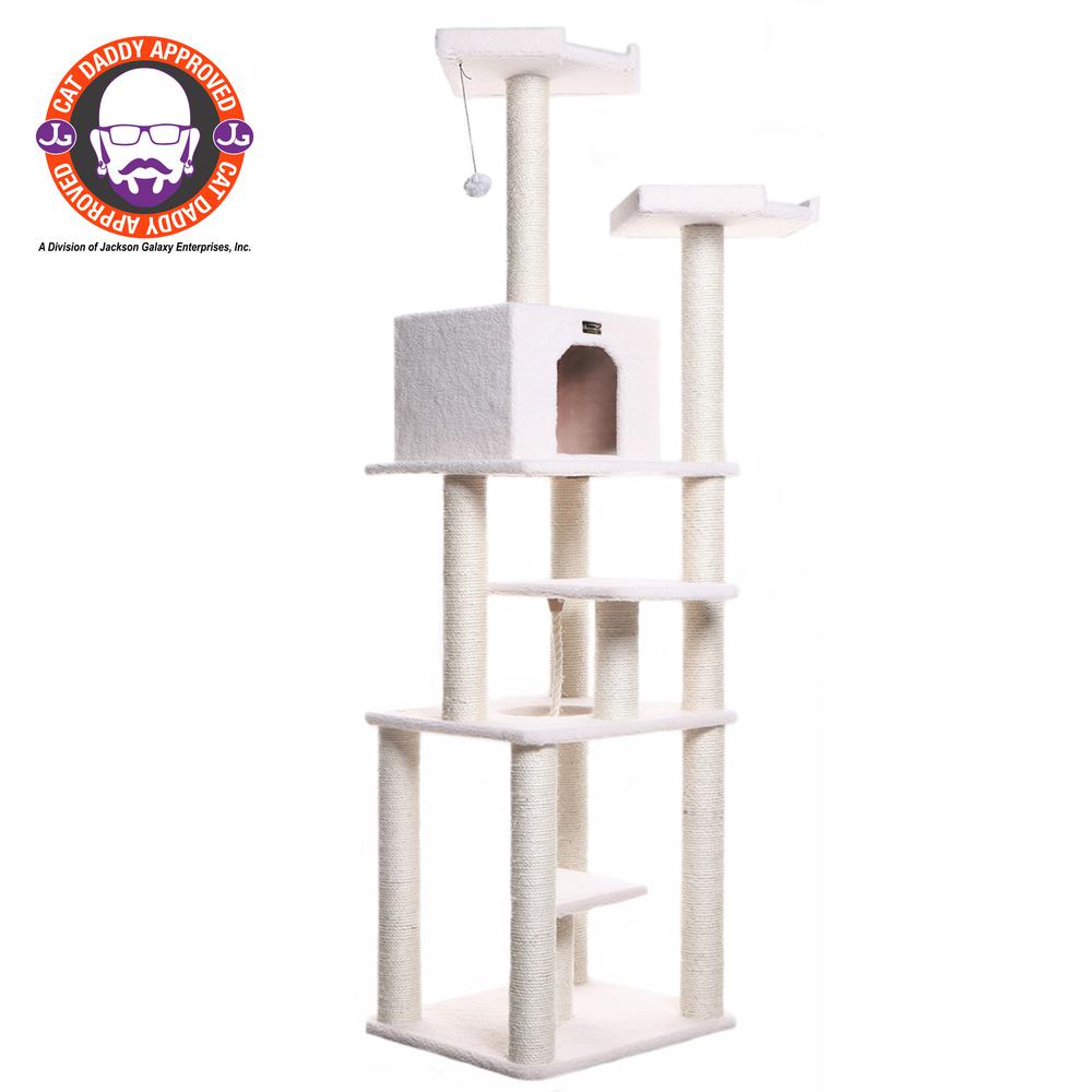 Armarkat B7801 Classic Real Wood Cat Tree In Ivory, Jackson Galaxy Approved, Six Levels With Playhouse and Rope SwIng. Picture 1