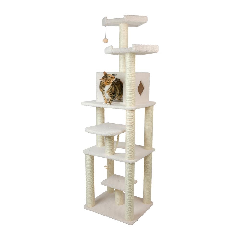 Armarkat B7801 Classic Real Wood Cat Tree In Ivory, Jackson Galaxy Approved, Six Levels With Playhouse and Rope SwIng. Picture 2