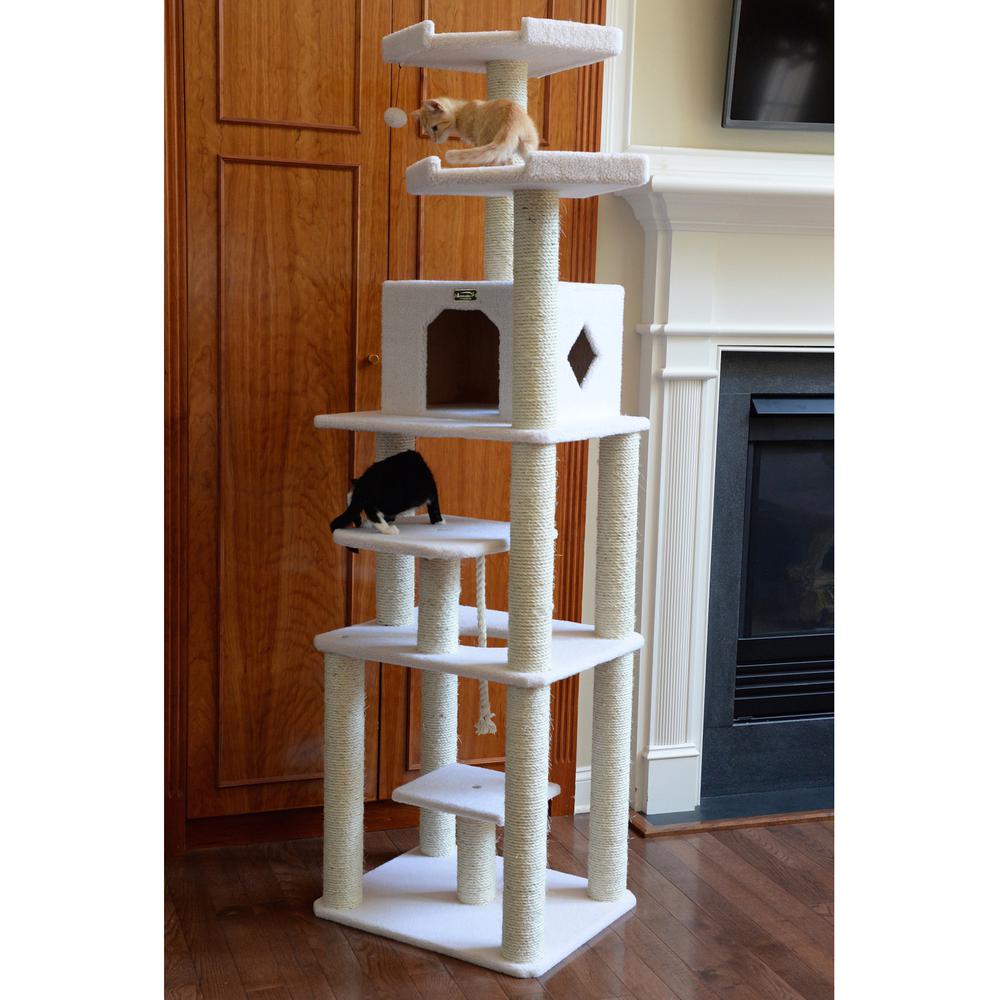 Armarkat B7801 Classic Real Wood Cat Tree In Ivory, Jackson Galaxy Approved, Six Levels With Playhouse and Rope SwIng. Picture 6