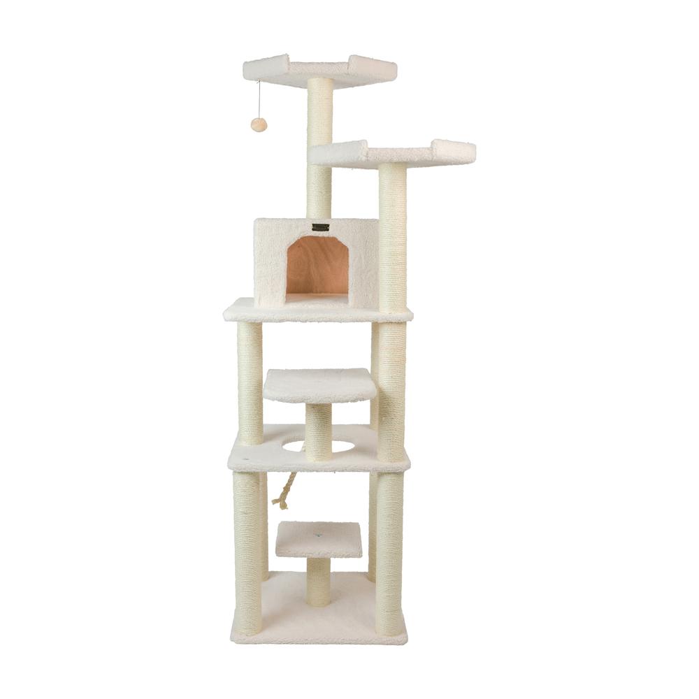 Armarkat B7801 Classic Real Wood Cat Tree In Ivory, Jackson Galaxy Approved, Six Levels With Playhouse and Rope SwIng. Picture 8