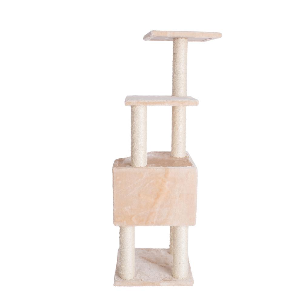 GleePet GP78480321 48-Inch Real Wood Cat Tree In Beige With Perch And Playhouse. Picture 6