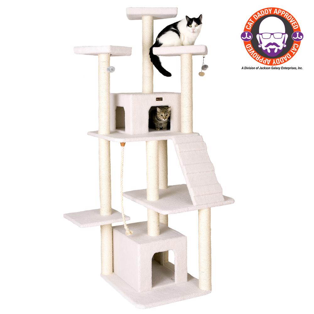 Armarkat B8201 Classic Real Wood Cat Tree In Ivory, Jackson Galaxy Approved, Multi Levels With Ramp, Three Perches, Rope Swing, Two Condos. Picture 1