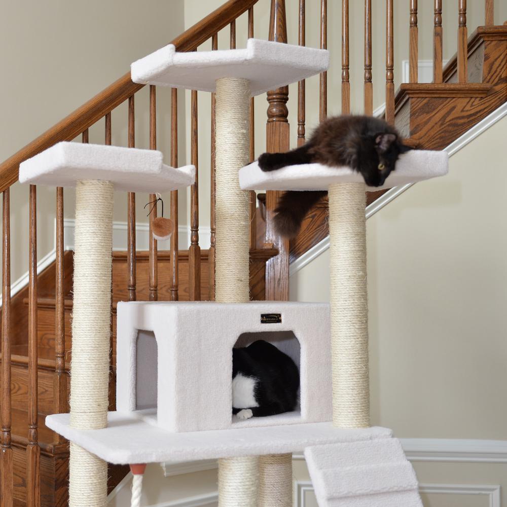 Armarkat B8201 Classic Real Wood Cat Tree In Ivory, Jackson Galaxy Approved, Multi Levels With Ramp, Three Perches, Rope Swing, Two Condos. Picture 6