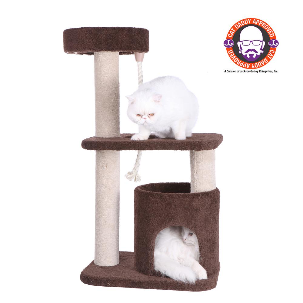 Armarkat 3-Tier Carpeted Real Wood Cat Tree Condo F3703 Kitten Activity Tree, Brown. Picture 1