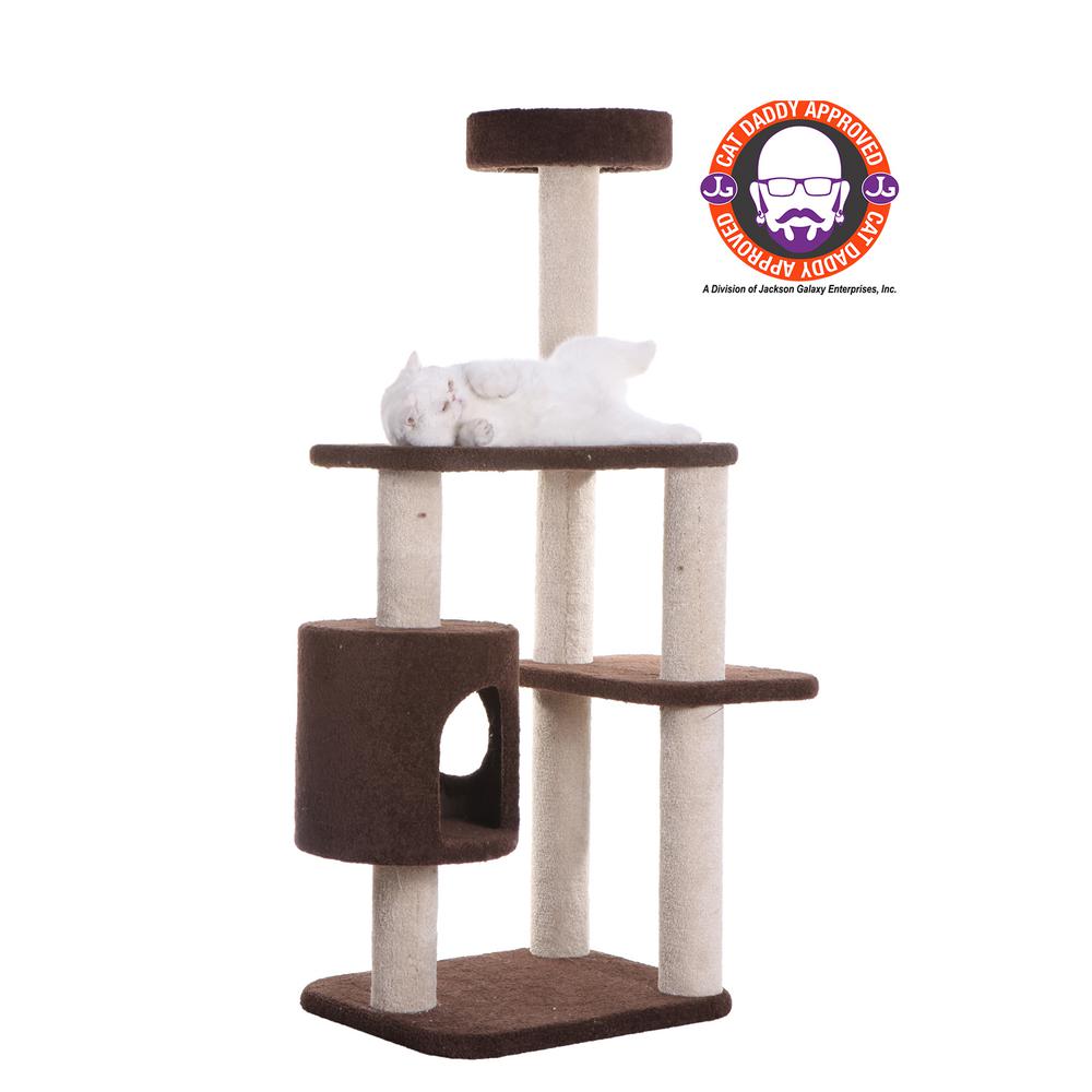 Armarkat 3-Level Carpeted Real Wood Cat Tree Condo F5502, Kitten Play House, Brown. Picture 1