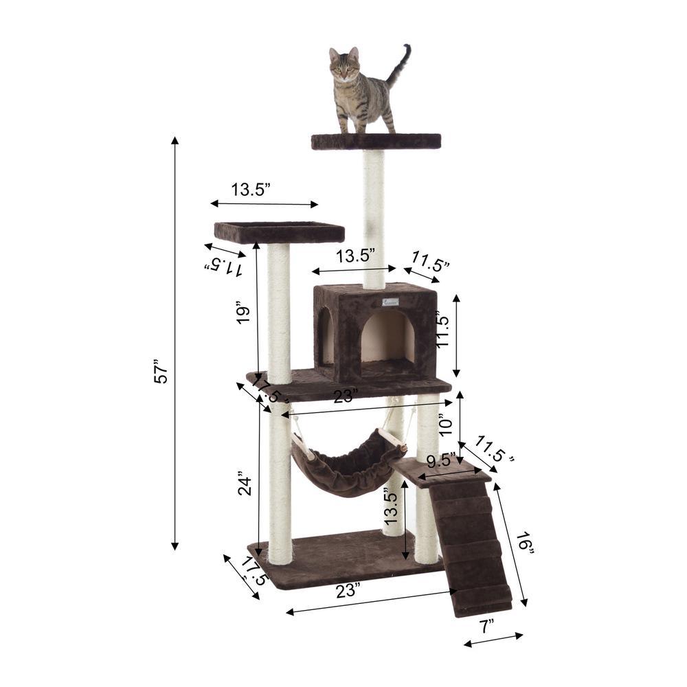 GleePet GP78570923  57-Inch Real Wood Cat Tree In Coffee Brown With Four Levels, Ramp, Hammock And Condo. Picture 9