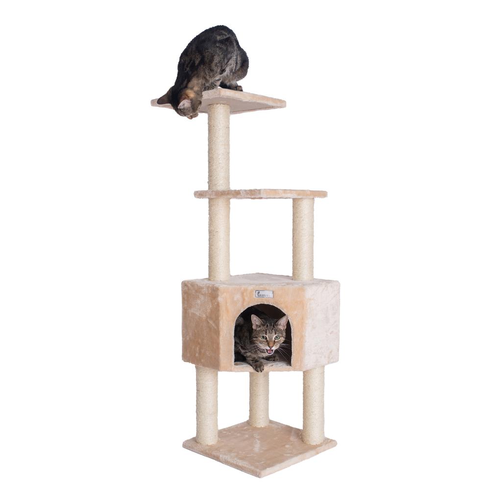 GleePet GP78480321 48-Inch Real Wood Cat Tree In Beige With Perch And Playhouse. Picture 1