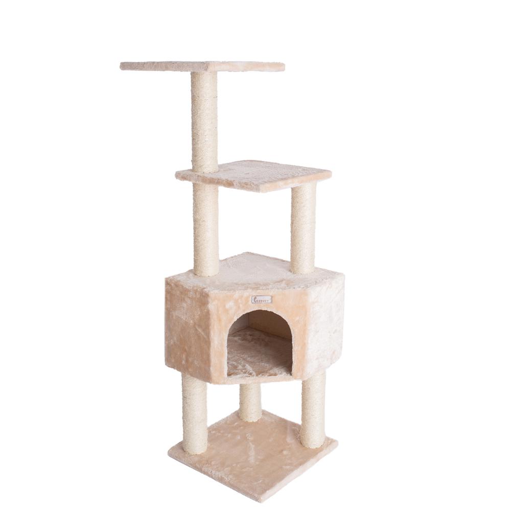 GleePet GP78480321 48-Inch Real Wood Cat Tree In Beige With Perch And Playhouse. Picture 2