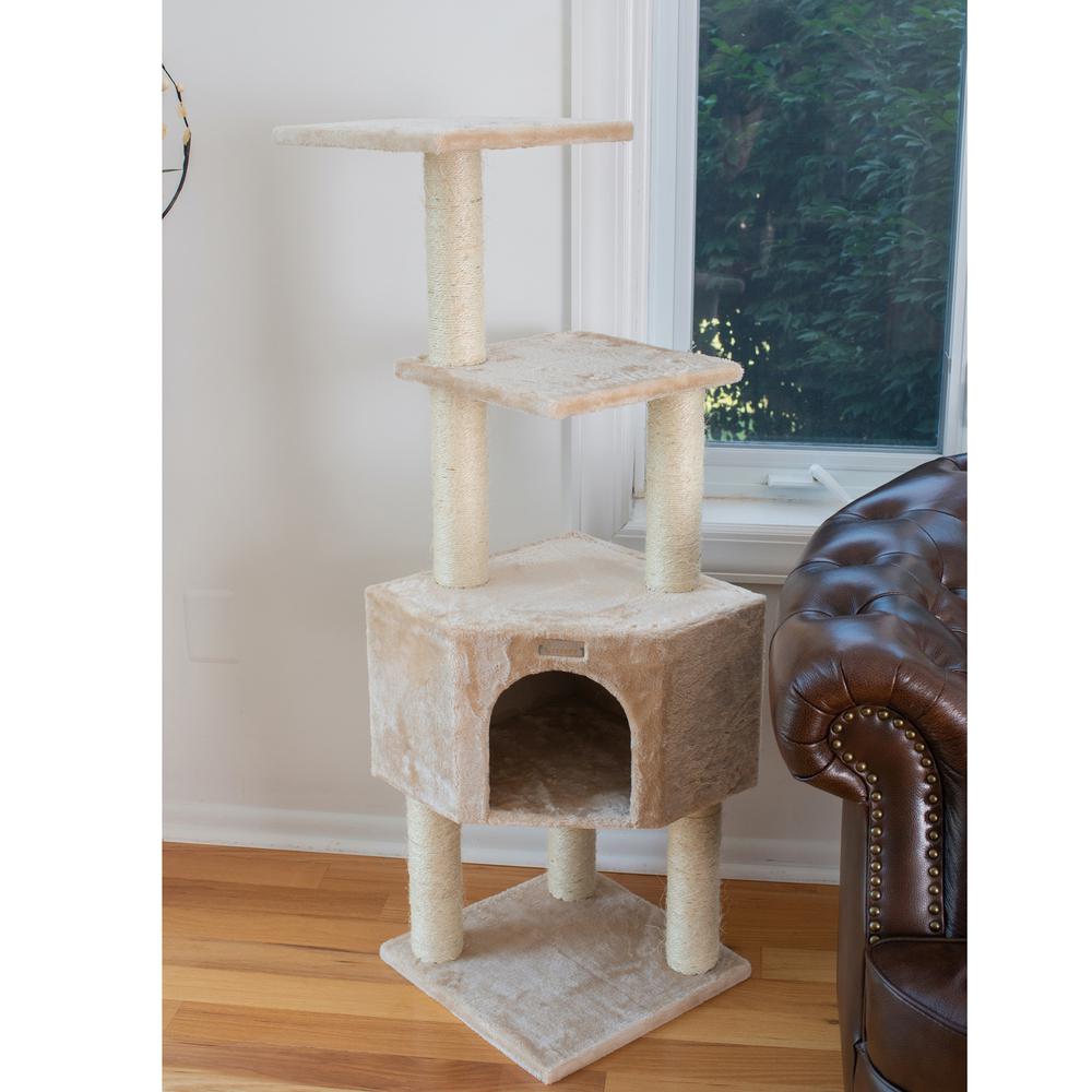 GleePet GP78480321 48-Inch Real Wood Cat Tree In Beige With Perch And Playhouse. Picture 5