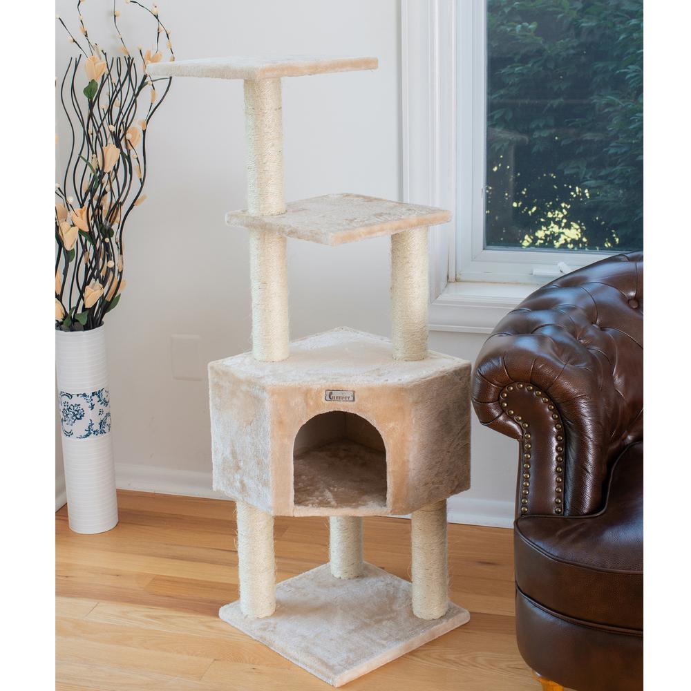 GleePet GP78480321 48-Inch Real Wood Cat Tree In Beige With Perch And Playhouse. Picture 9