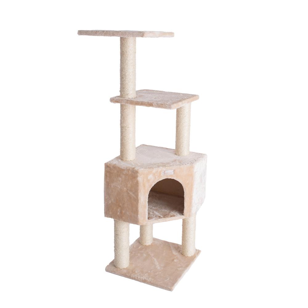 GleePet GP78480321 48-Inch Real Wood Cat Tree In Beige With Perch And Playhouse. Picture 3