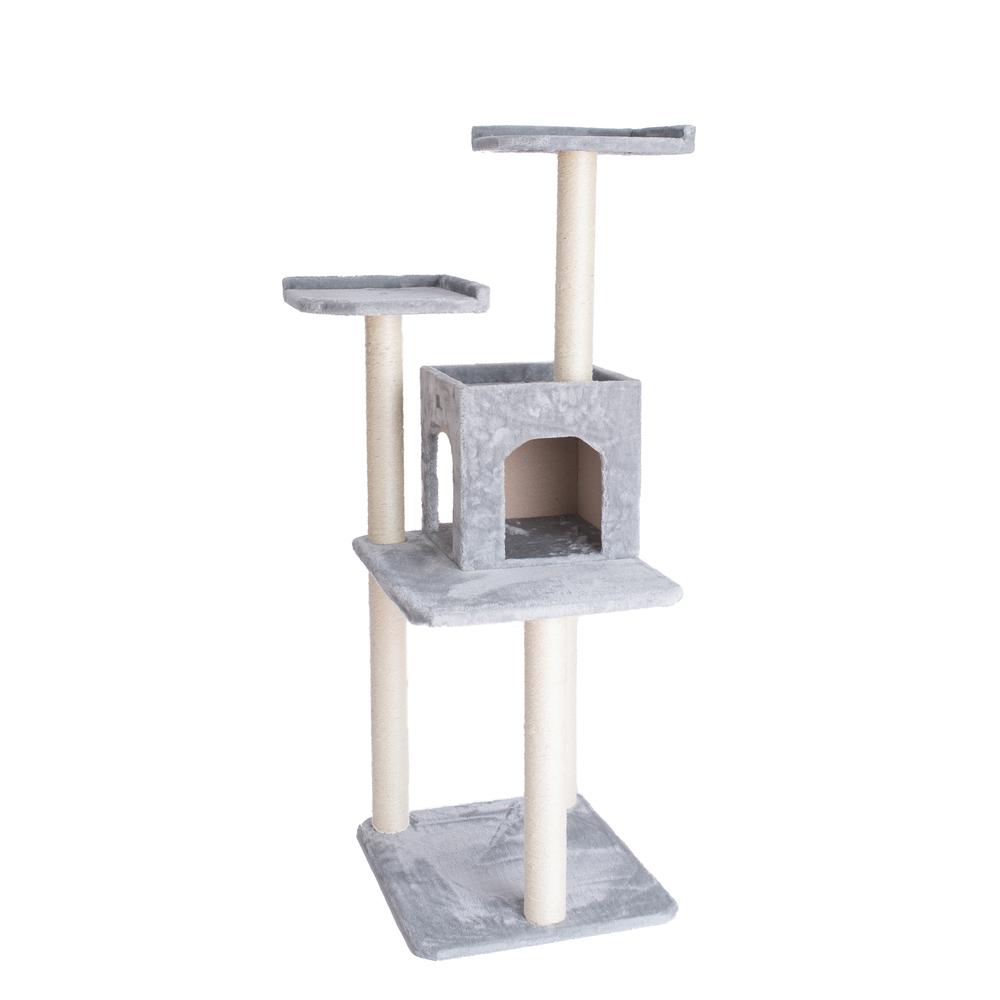 GleePet GP78571022 57-Inch Real Wood Cat Tree In Silver Gray With Two-Door Condo. Picture 10