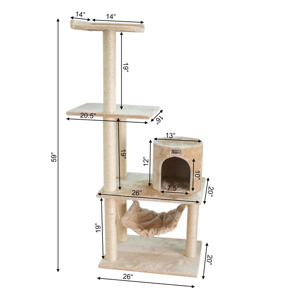 GleePet GP78590221 59-Inch Real Wood Cat Tree In Beige With Hammock and Round Condo. Picture 9