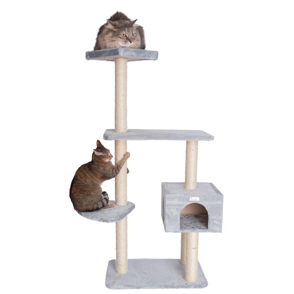 GleePet  GP78560322 57-Inch Real Wood Cat Tree In Silver Gray With Condo And Perch. Picture 1