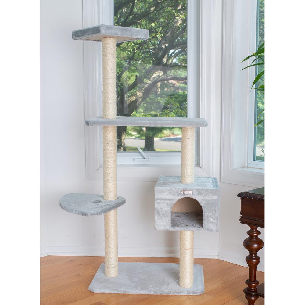 GleePet  GP78560322 57-Inch Real Wood Cat Tree In Silver Gray With Condo And Perch. Picture 5