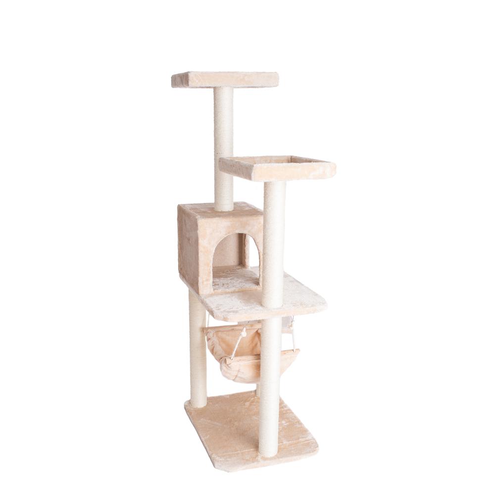 GleePet GP78570921 57-Inch Real Wood Cat Tree In Beige With Perches, RunnIng Ramp, Condo And Hammock. Picture 8