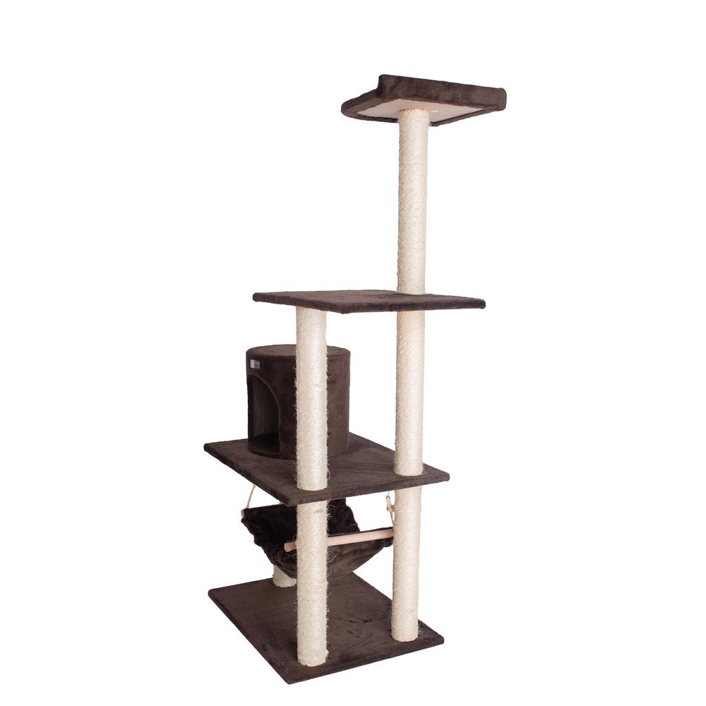 GleePet GP78590223 59-Inch Real Wood Cat Tree In Coffee Brown With Condo And Hammock. Picture 9