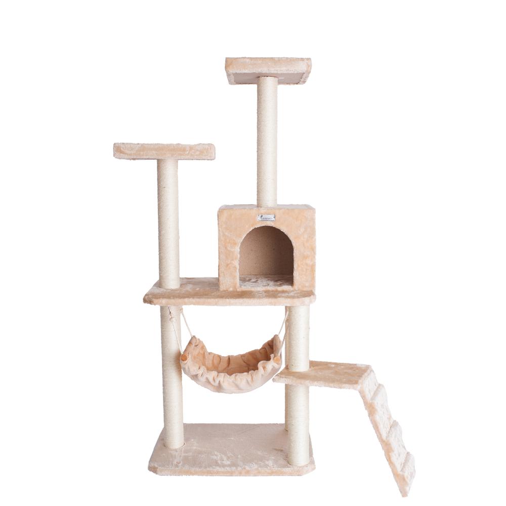 GleePet GP78570921 57-Inch Real Wood Cat Tree In Beige With Perches, RunnIng Ramp, Condo And Hammock. Picture 2
