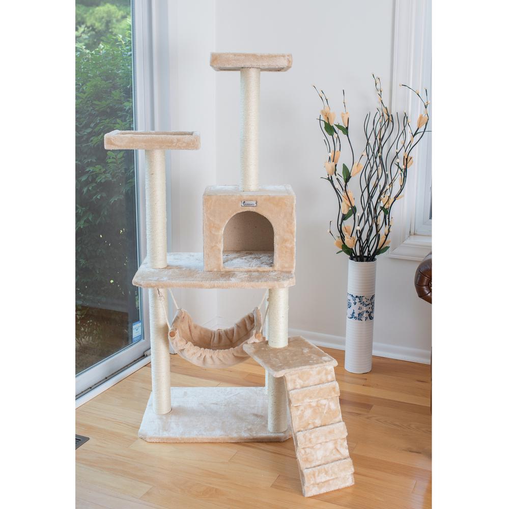 GleePet GP78570921 57-Inch Real Wood Cat Tree In Beige With Perches, RunnIng Ramp, Condo And Hammock. Picture 5
