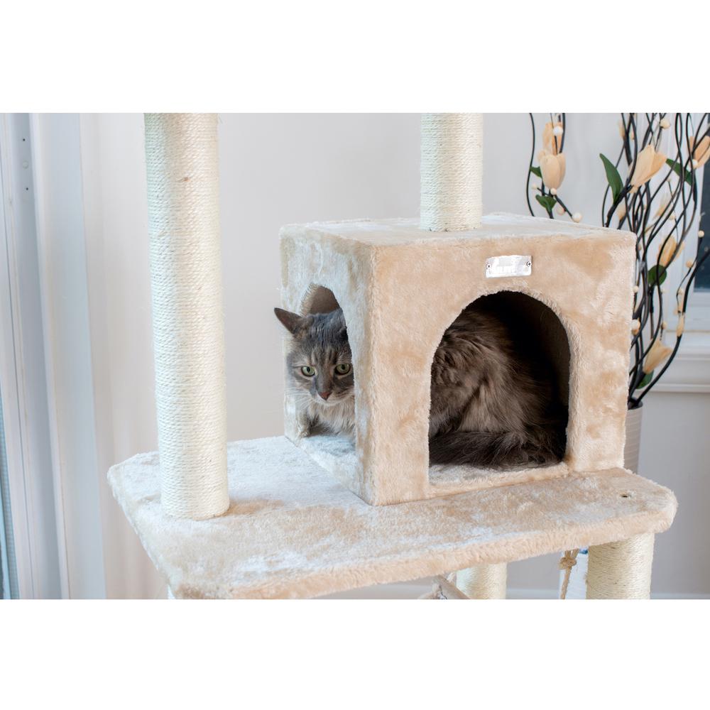 GleePet GP78570921 57-Inch Real Wood Cat Tree In Beige With Perches, RunnIng Ramp, Condo And Hammock. Picture 6