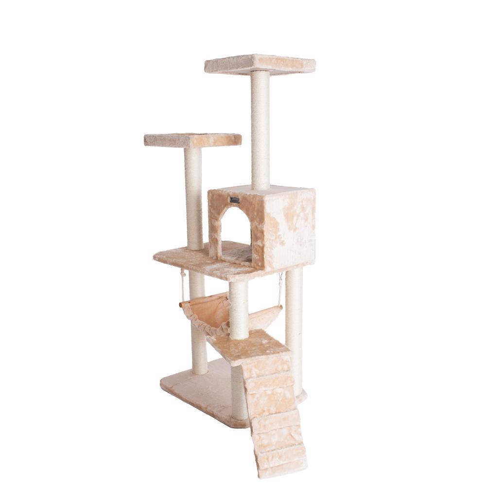 GleePet GP78570921 57-Inch Real Wood Cat Tree In Beige With Perches, RunnIng Ramp, Condo And Hammock. Picture 7