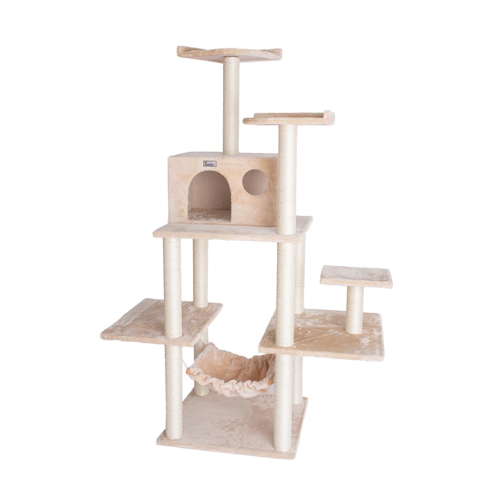 GleePet GP78680621 68-Inch Real Wood Cat Tree In Beige With Five Levels, Hammock, Condo. Picture 11