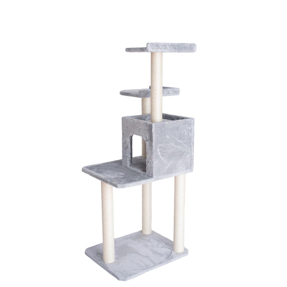 GleePet GP78571022 57-Inch Real Wood Cat Tree In Silver Gray With Two-Door Condo. Picture 8