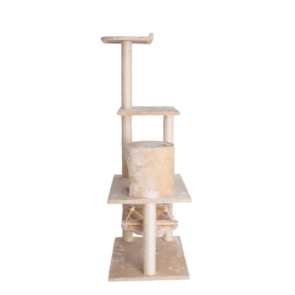 GleePet GP78590221 59-Inch Real Wood Cat Tree In Beige With Hammock and Round Condo. Picture 8
