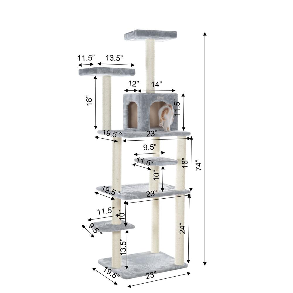 GleePet GP78740822 74-Inch Real Wood Cat Tree  With Seven Levels, Silver Gray. Picture 9