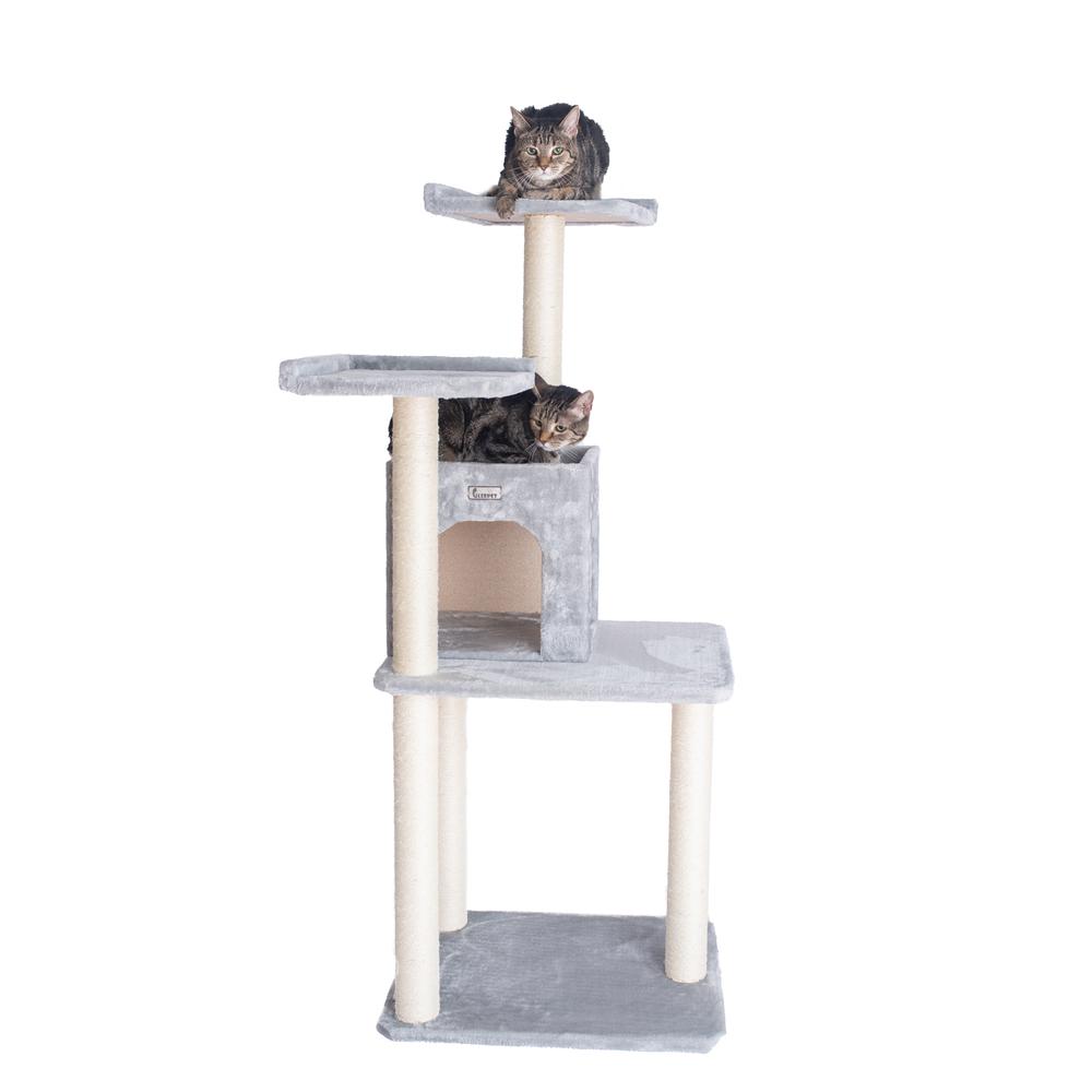 GleePet GP78571022 57-Inch Real Wood Cat Tree In Silver Gray With Two-Door Condo. Picture 1