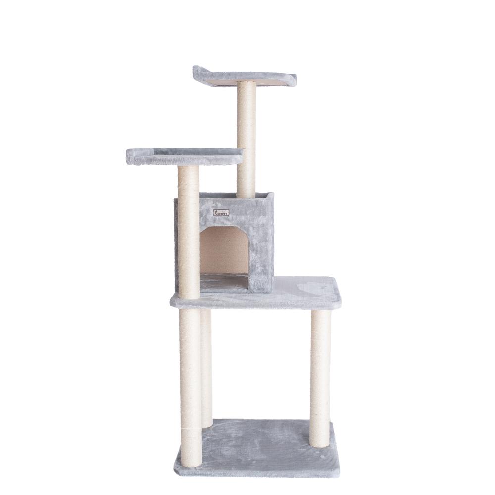 GleePet GP78571022 57-Inch Real Wood Cat Tree In Silver Gray With Two-Door Condo. Picture 2