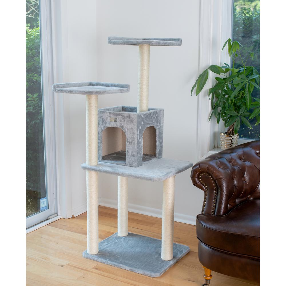 GleePet GP78571022 57-Inch Real Wood Cat Tree In Silver Gray With Two-Door Condo. Picture 6