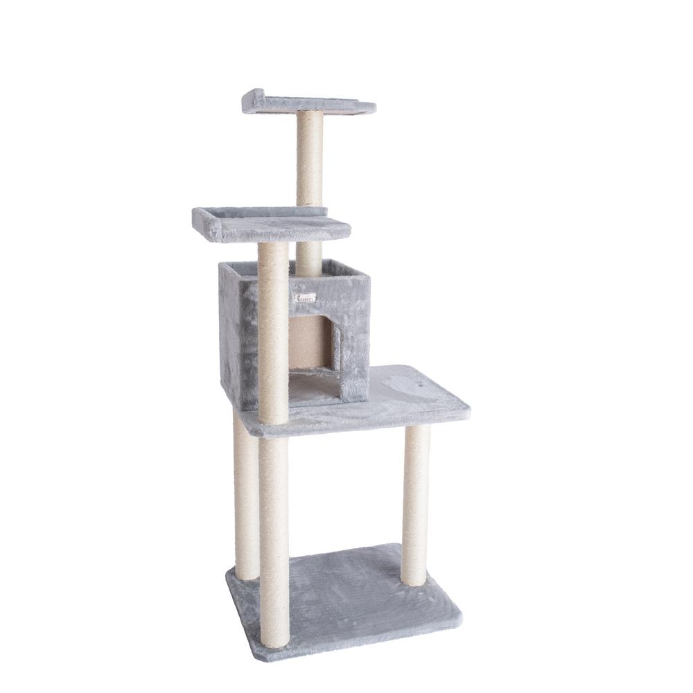 GleePet GP78571022 57-Inch Real Wood Cat Tree In Silver Gray With Two-Door Condo. Picture 4