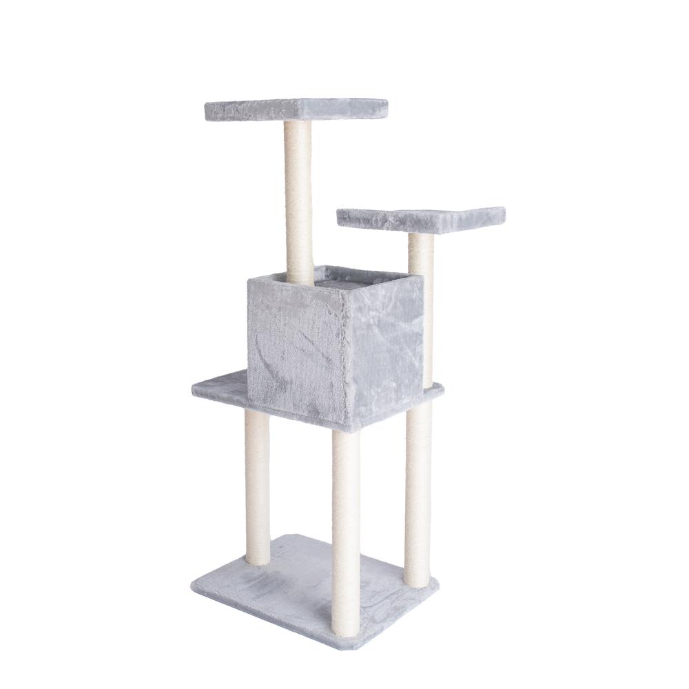 GleePet GP78571022 57-Inch Real Wood Cat Tree In Silver Gray With Two-Door Condo. Picture 7
