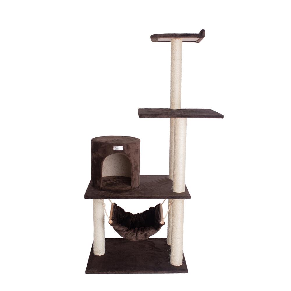GleePet GP78590223 59-Inch Real Wood Cat Tree In Coffee Brown With Condo And Hammock. Picture 8
