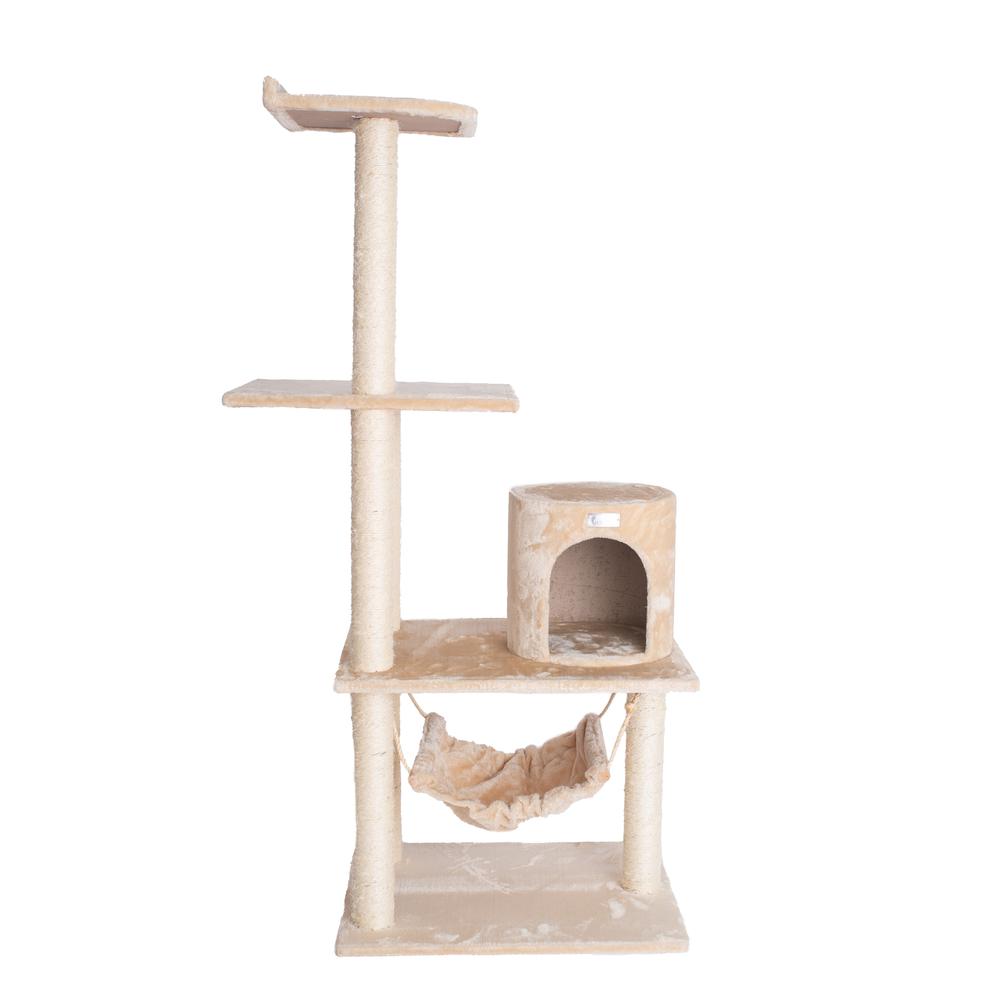 GleePet GP78590221 59-Inch Real Wood Cat Tree In Beige With Hammock and Round Condo. Picture 2