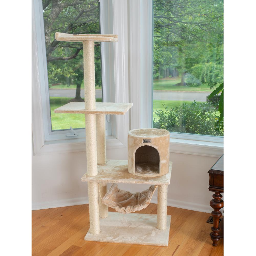 GleePet GP78590221 59-Inch Real Wood Cat Tree In Beige With Hammock and Round Condo. Picture 4