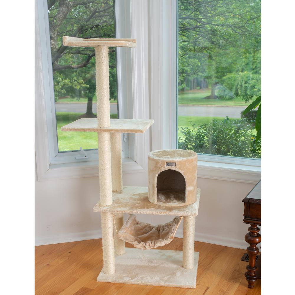 GleePet GP78590221 59-Inch Real Wood Cat Tree In Beige With Hammock and Round Condo. Picture 5