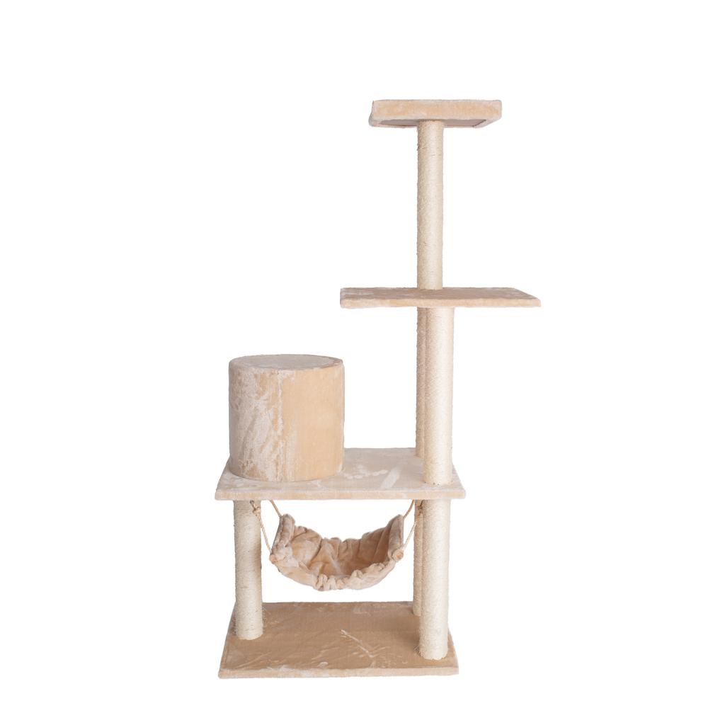 GleePet GP78590221 59-Inch Real Wood Cat Tree In Beige With Hammock and Round Condo. Picture 3