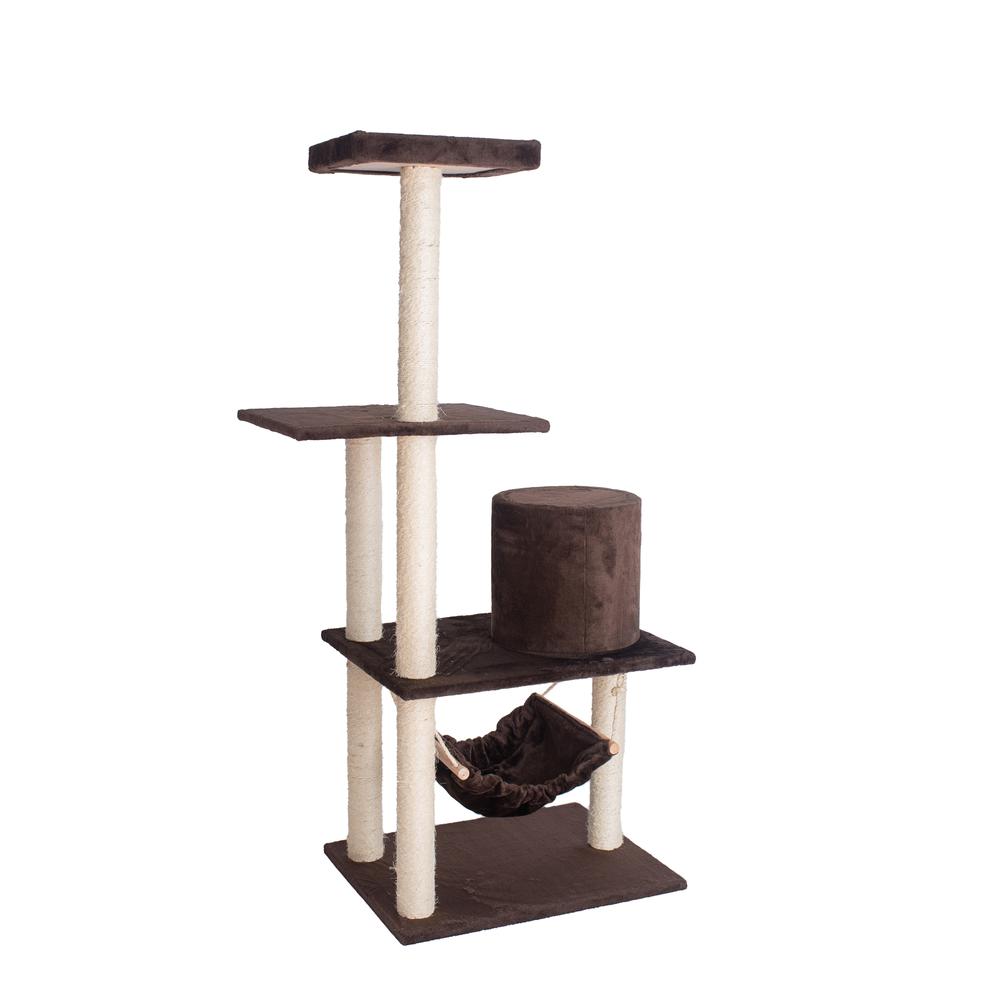 GleePet GP78590223 59-Inch Real Wood Cat Tree In Coffee Brown With Condo And Hammock. Picture 2