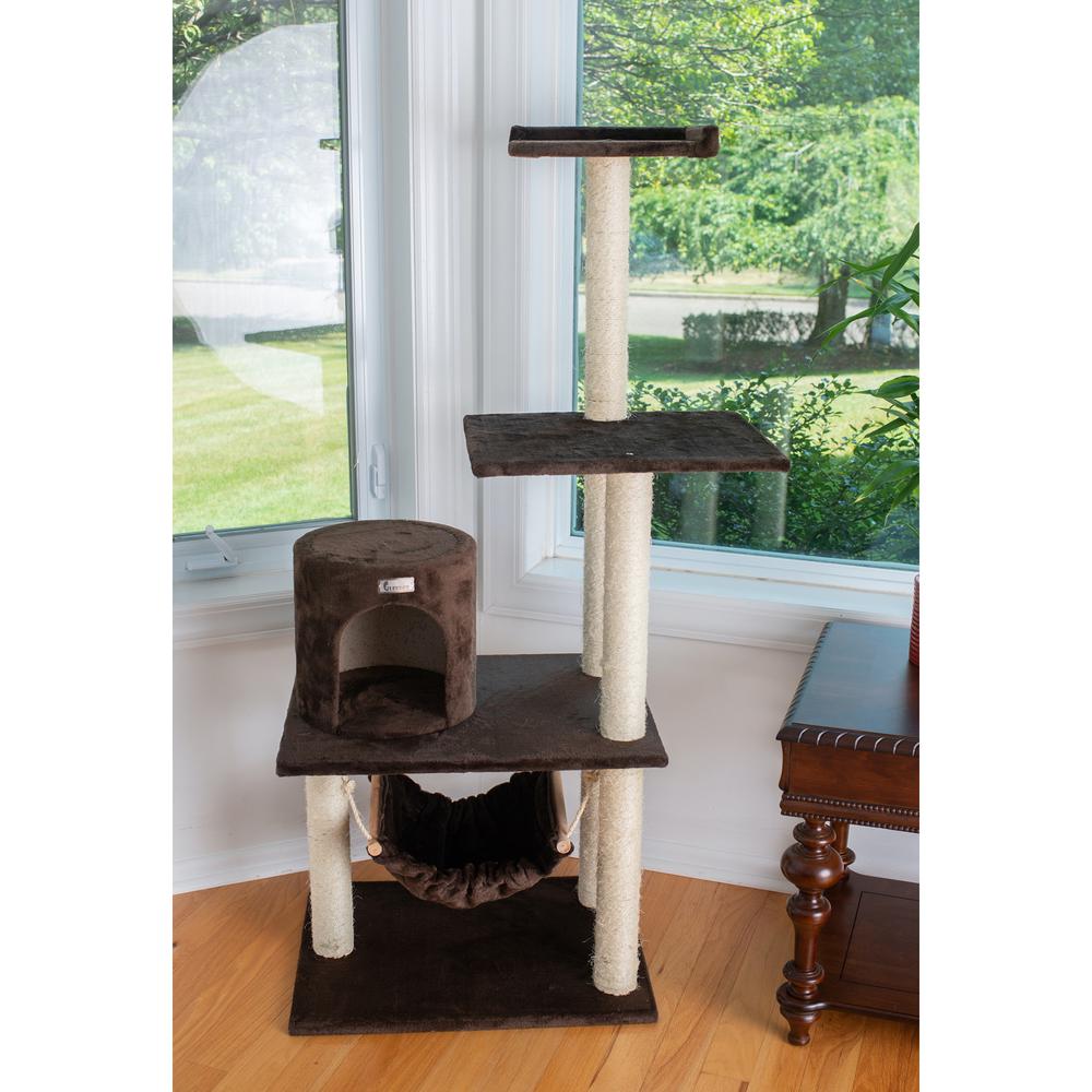 GleePet GP78590223 59-Inch Real Wood Cat Tree In Coffee Brown With Condo And Hammock. Picture 3