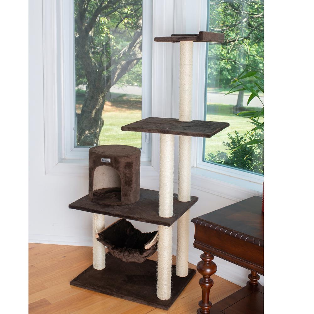 GleePet GP78590223 59-Inch Real Wood Cat Tree In Coffee Brown With Condo And Hammock. Picture 4