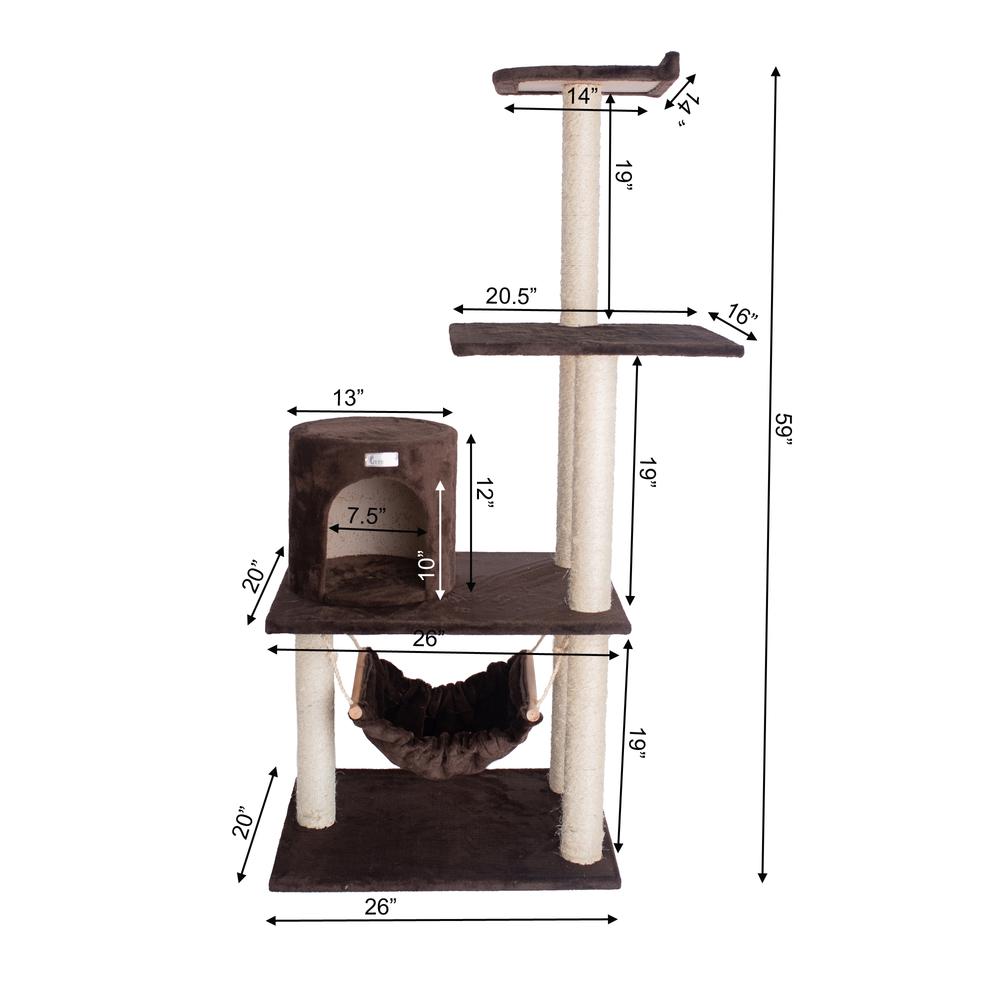 GleePet GP78590223 59-Inch Real Wood Cat Tree In Coffee Brown With Condo And Hammock. Picture 5