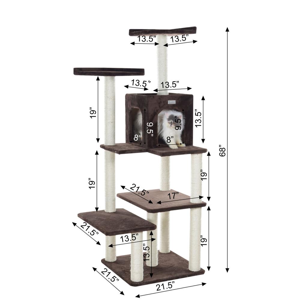 GleePet GP78680723 66-Inch Real Wood Cat Tree In Coffee Brown With Four Levels, Two Perches, Condo. Picture 8